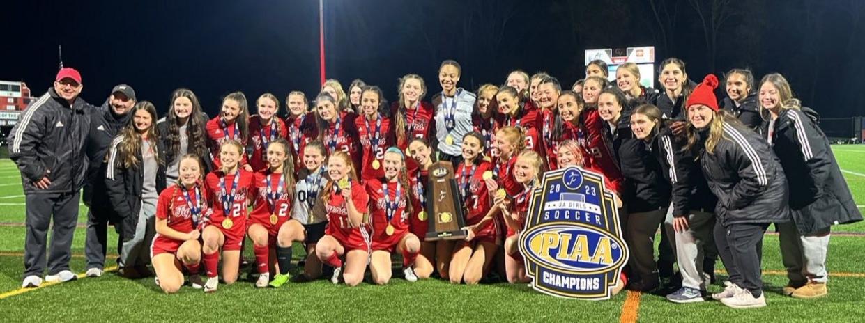 The Moon girls pose for a team photo after winning the state Class 3A soccer championship.
