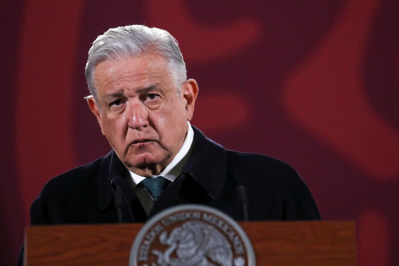 El presidente de México, AMLO durante una conferencia de prensa en Palacio Nacional