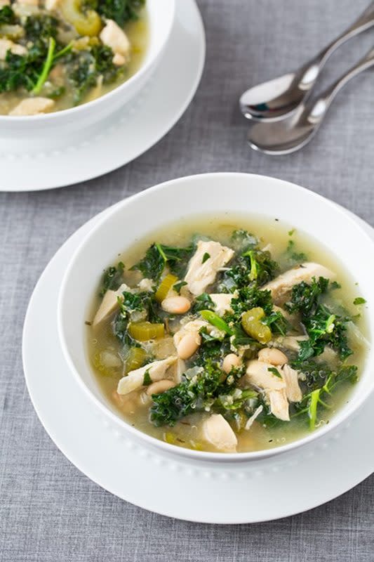 <p>Cooking Classy</p><p>The elegance of this soup will fully convince you to have your slow cooker out on your counter at all times. </p><p><strong>Get the recipe: <a href="https://www.cookingclassy.com/slow-cooker-quinoa-chicken-kale-soup/" rel="nofollow noopener" target="_blank" data-ylk="slk:Slow Cooker Quinoa, Chicken and Kale Soup;elm:context_link;itc:0;sec:content-canvas" class="link rapid-noclick-resp">Slow Cooker Quinoa, Chicken and Kale Soup</a></strong></p>