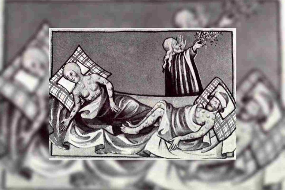 Ilustración de la peste en el periodo de Justiniano I, en la Biblia.