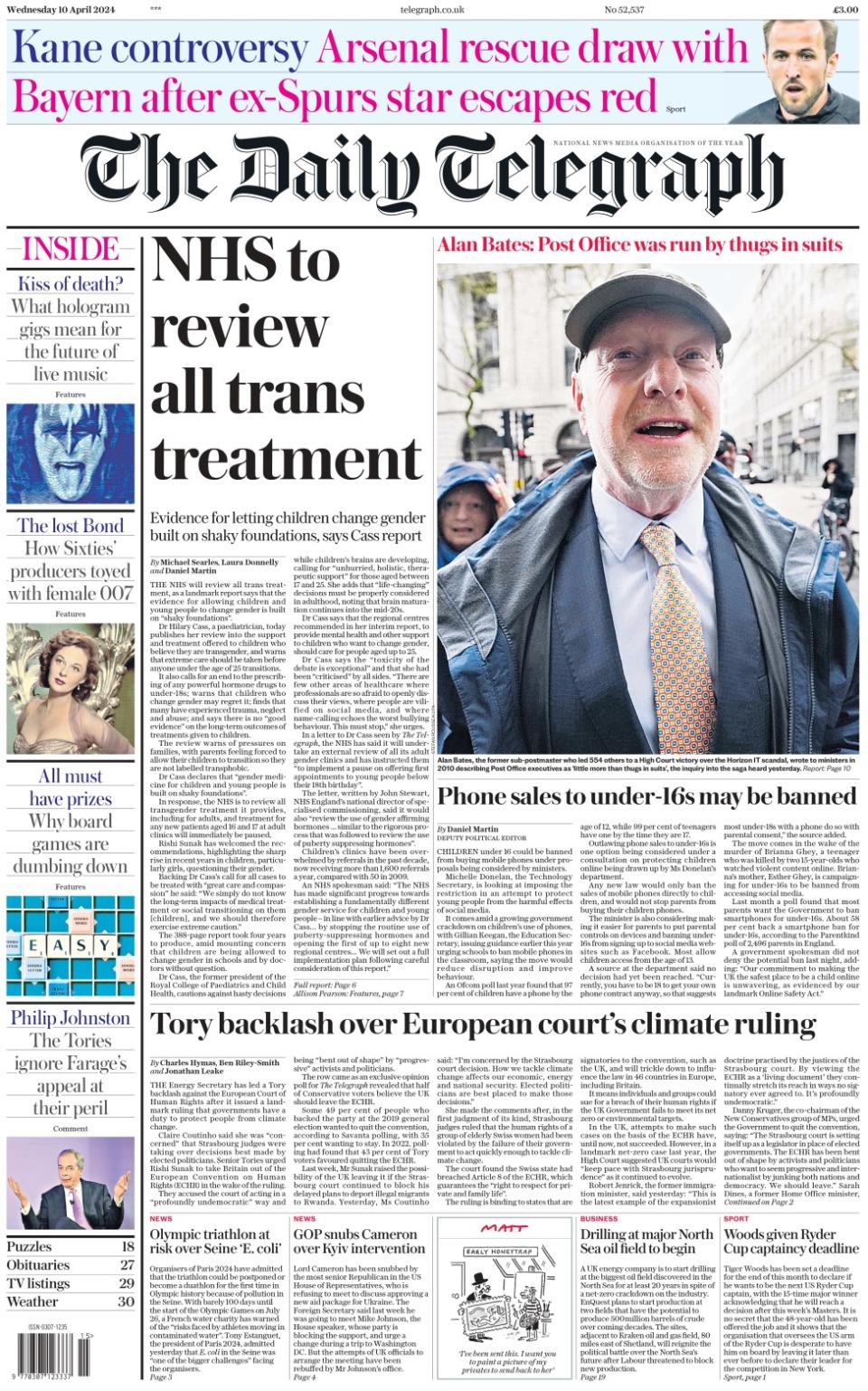 The headline in the Daily Telegraph reads: NHS to review all trans treatment