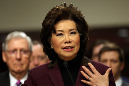 Elaine Chao testifies before a Senate Commerce Science and Transportation Committee confirmation hearing on her nomination to be transportation secretary on Capitol Hill in Washington, U.S., January 11, 2017. REUTERS/Carlos Barria