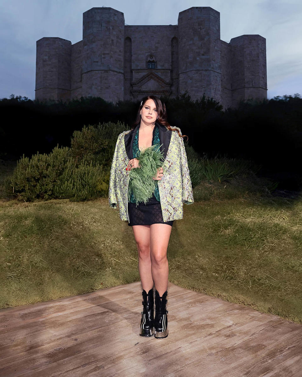 Lana Del Rey arrives at Gucci Cosmogonie Fashion Show – Castel Del Monte on May 16, 2022 in Andria, Italy. - Credit: Gucci