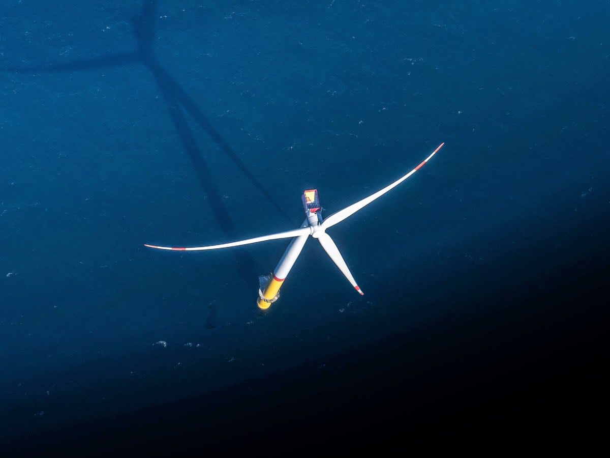 An aerial photograph of a wind turbine in the Baltic Sea, north-east of Rugen Island in Germany on 16 June, 2022 (Getty Images)