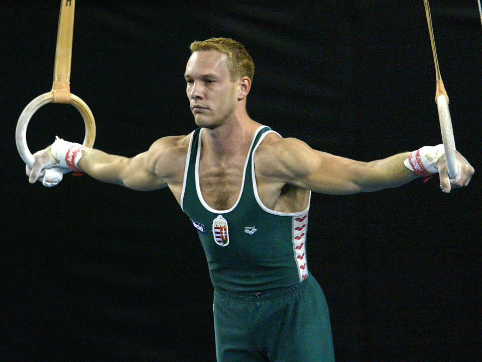 Der ungarische Olympiasieger Szilveszter Csollany an den Ringen in Debrecen, Ungarn 