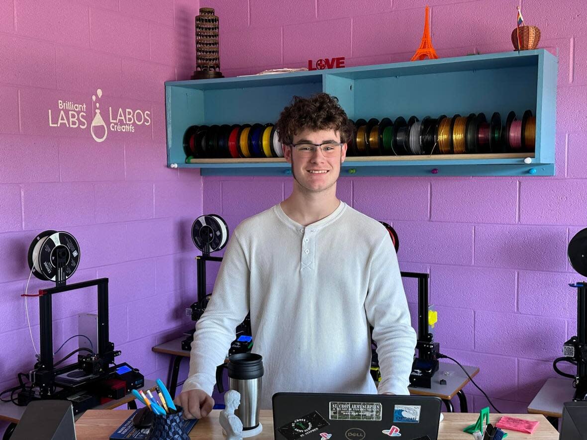 Grade 12 student Emmett Leeson has been studying 3D printing. He said this has made school a lot more interesting than it used to be for him. (Submitted by Scott Legge - image credit)