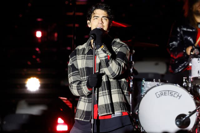 <p>Bruce Bennett/Getty</p> Joe Jonas performs during a pre-game concert prior to the Navy Federal Credit Union Stadium Series in February 2024