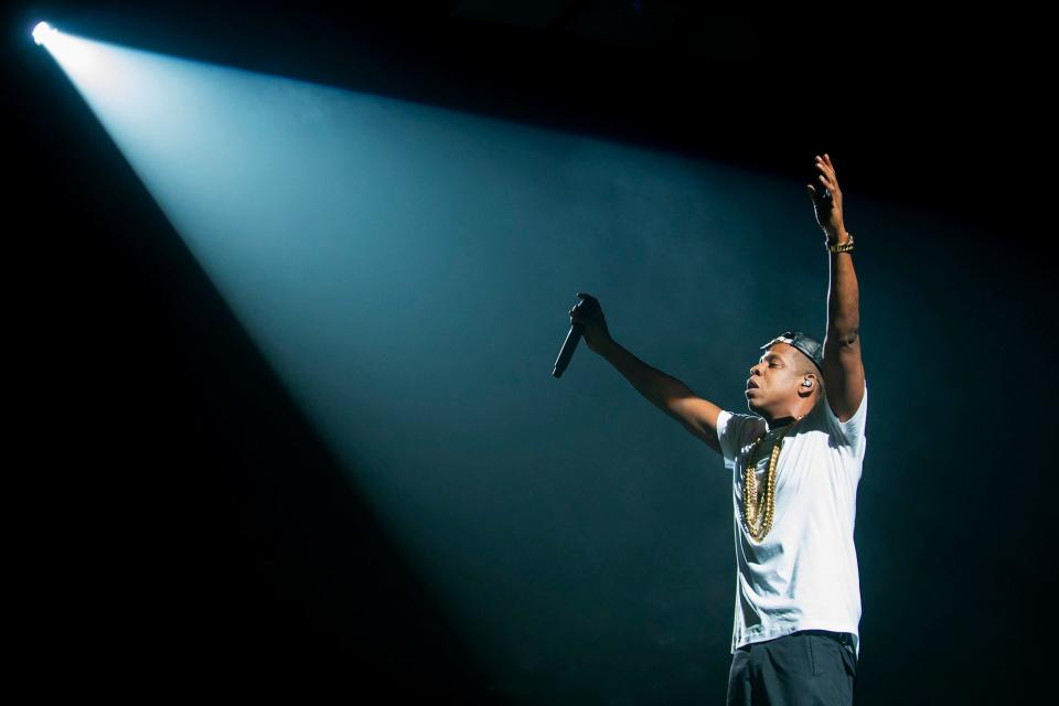 Jay Z performs on stage at O2 Arena on October 10, 2013 in London, England.