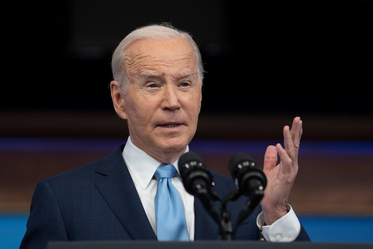 President Joe Biden delivers remarks on protecting consumers when there are flight delays or cancellations,  on May 8.