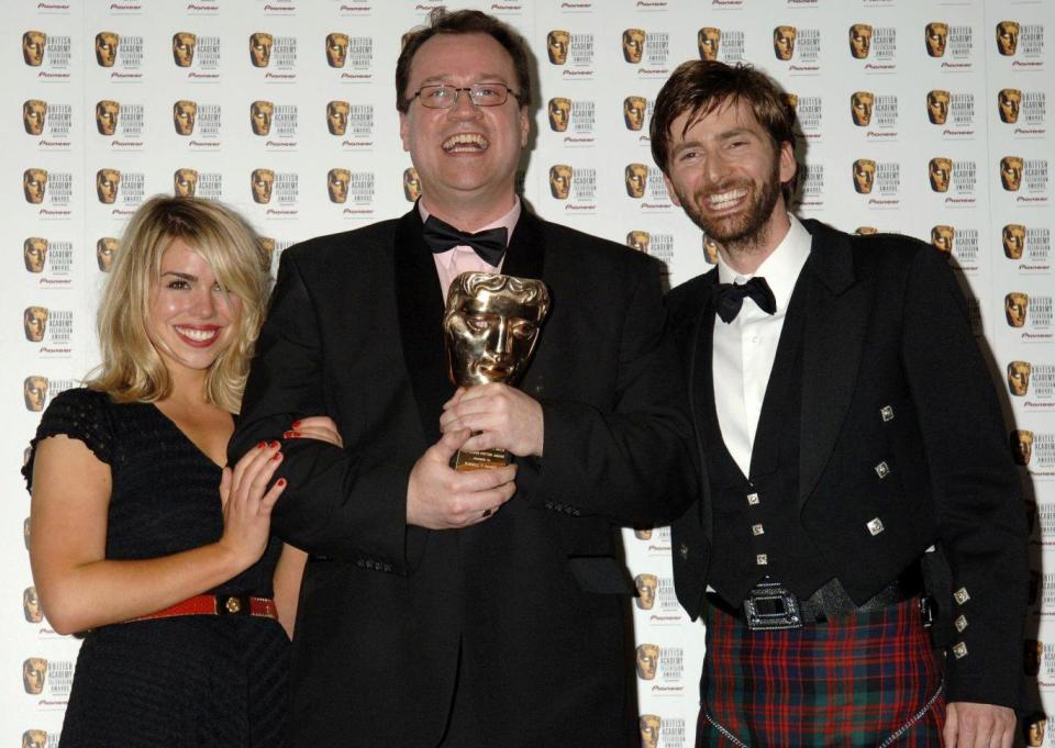 Ms Piper with David Tennant (right) and Russell T. Davis (PA)