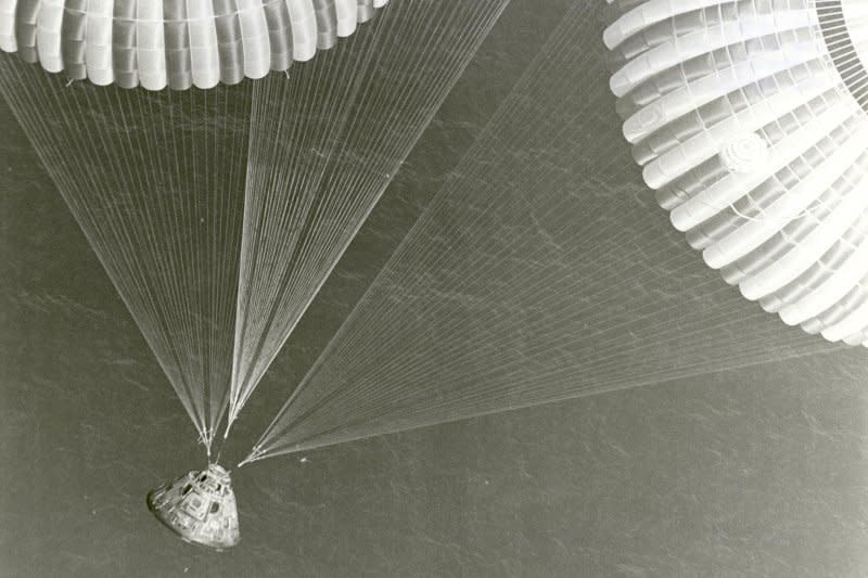 The Apollo 17 spacecraft, containing astronauts Eugene A. Cernan, Ronald E. Evans, and Harrison H. Schmitt, glided to a safe splashdown December 19, 1972. File Photo by NASA/UPI