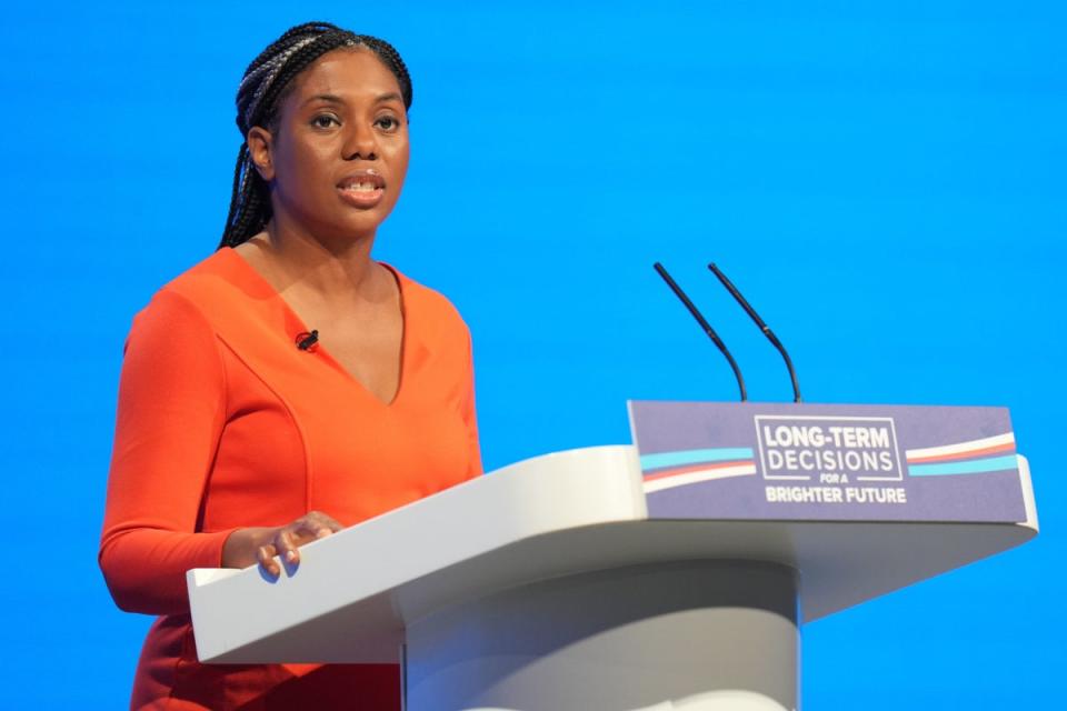 Business Secretary Kemi Badenoch delivers a speech during the Conservative Party annual conference (PA)