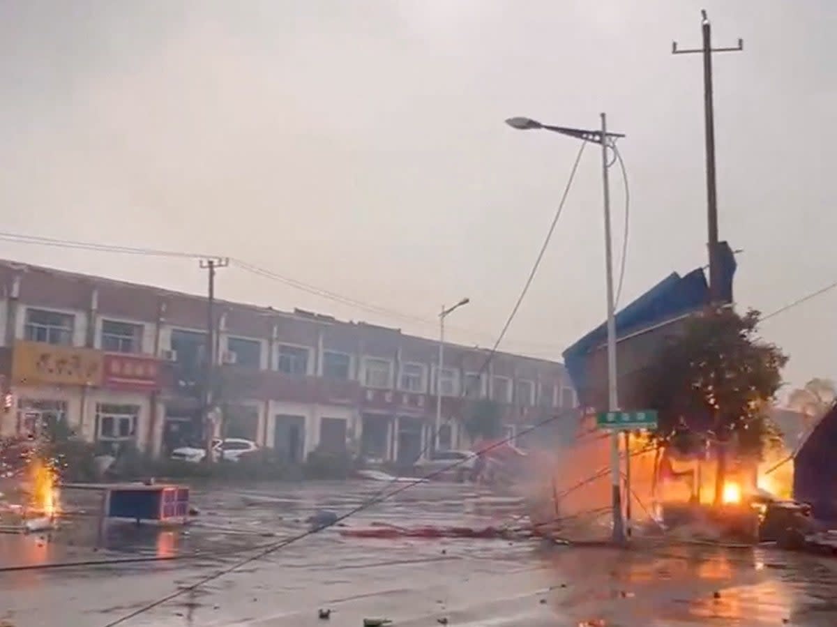 Aftermath of a tornado in Suqian, Jiangsu Province (via REUTERS)