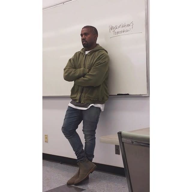 Kanye West is not teaching anymore, but he's still inspiring students. After a scuffle with the paparazzi in 2013, the rapper was given and completed 250 hours of community service by teaching at Los Angeles Trade-Technical College in the fall of 2014 -- but even after those hours were up, he stayed on as a volunteer mentor. And on May 29, he came back to give some more advice at the college's Gold Thimble Fashion Show, held each semester. Though the <em>College Dropout</em> rapper gets grief for being notoriously serious and straight-faced, West was an enthusiastic guest, sitting front row on the campus runway and smiling and applauding the fashions that the graduating students created. The 37-year-old then gave a rousing 10-minute speech that rivaled that of the most inspiring commencement speakers. <strong> WATCH: Kanye West Goes From Happy to Sad in an Instant! </strong> "I'm really honored to be here tonight around so many creative people, so many dreamers. As a lot of you know, I really love fashion, and it's been a love of mine as far back as I can remember," West began his speech. "It's something that I've always had to fight to be accepted to love, and I empathize with anyone who has ever loved fashion because it's not like loving the idea of being a lawyer or becoming a doctor." He celebrated designers and artists who "are as close to who they were as when they were 4 years old," he said, "or when my daughter wakes up and decides to change her career seven times a day." The "All Day" singer than admitted that "it was really all but impossible" for him to make the transition from music to fashion. "People always try to box you in to what they know you best for," he stated. LATT is a public community college celebrating its 90th anniversary, and counts among its alumni <em>Project Runway</em> winner Jeffrey Sebelius. "The average celebrity designer -- their fingers don't get bloody," West said. "They don't pick up needles. They don't know how to sew. I can pin a little bit. I respect people who have taken their time to really learn and hone a craft." West was met with thunderous applause when he shared a warning about what they should expect. "It's a tough world out there," he said. "You're going to prepare yourself for politics, bad bosses, hating employees -- and usually when you're the absolute best, you get hated on the most." <strong> WATCH: 9 Brainy Celebs Who Earned Advanced Degrees </strong> He did not end his words of wisdom on a negative note, though. "Never stop fighting no matter what anyone says," he encouraged the students. "If it's in your gut, your soul, there's nothing, no worldly possession that should come between you and your expression." One of West's students, Rene Camarillo, told ETonline how eager students were to work with him. <strong> NEWS: Kanye West Admits His Ego Is His 'Biggest Achilles Heel' </strong> "As designers, we're supposed to understand our client -- so basically he was our client and we had to fulfill his needs. He was very minimalistic as far as colors and silhouette, and he looked at every student's portfolio and gave feedback on what he liked and what he didn't like. He also judged the finalized garment." West was very pleased with the students' work, Camarillo said, and one even got to intern with him. Remaining focused on his own dreams, West is working on a new album and most recently posted a sweet tweet on May 25 for the "girl of his dreams" in honor of his one-year wedding anniversary to Kim Kardashian. Kim, I’m so happy to be married to the girl of my dreams… I love you and Nori so much!!! I would find you in any lifetime.— KANYE WEST (@kanyewest) May 26, 2015 Check out the video below to see how celebrities reacted to their extravagant wedding. Follow Rosalyn on Twitter: <em>@RosalynOsh</em>