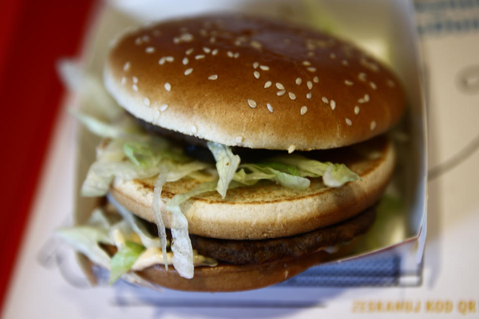 A close-up of a Big Mac from McDonald's