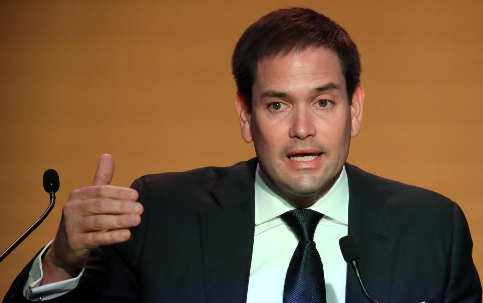 Marco Rubio made a terrible Super Bowl prediction, and then tweeted a video of himself doing it so he can never take it back. (REUTERS/Marcos Brindicci)