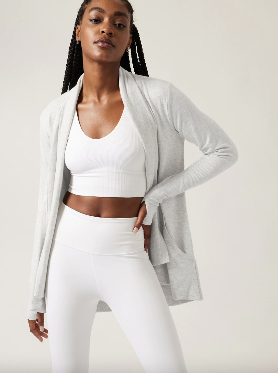 Pranayama Wrap in light grey heather (Photo via Athleta)