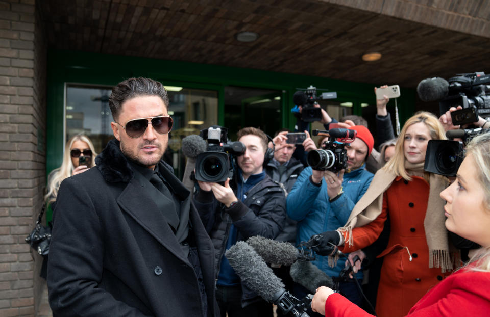 Reality TV star Stephen Bear arrives at Chelmsford Crown Court for sentencing after he was found guilty of voyeurism and two counts of disclosing private sexual photographs or films. Bear shared a private video of himself having sex with his ex-girlfriend Georgia Harrison on his OnlyFans website. Picture date: Friday March 3, 2023. (Photo by Joe Giddens/PA Images via Getty Images)