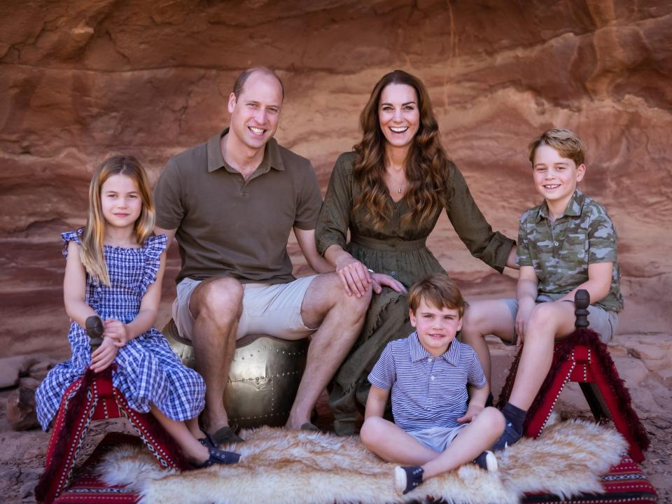 Kate Middleton and Prince William with their three children pose for the family Christmas card.