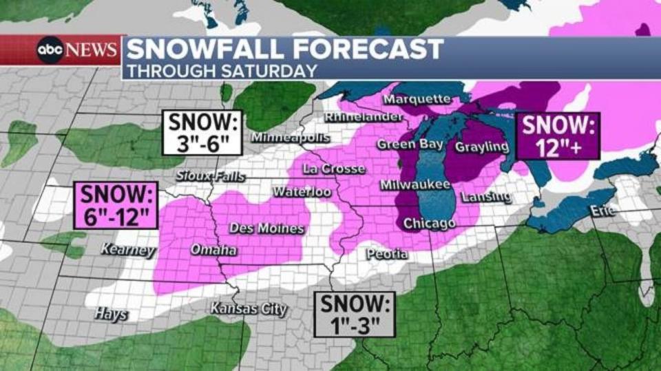 PHOTO:  Snowfall totals could exceed 12 inches in some places.  (ABC News)