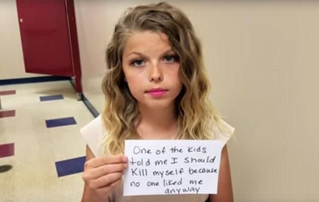 Corey details her battle against bullying. Image: Youtube