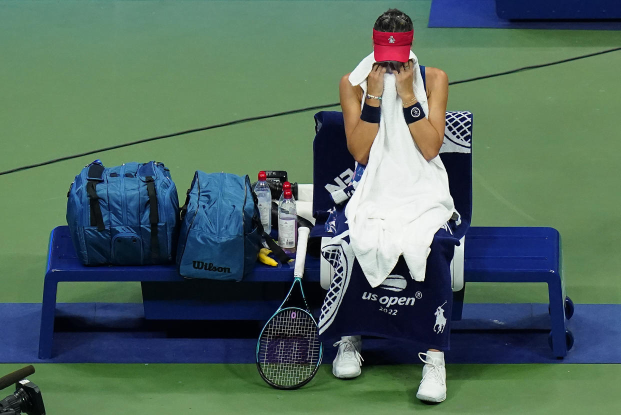 Ajla Tomljanovic, of Austrailia, takes a break between games against Serena Williams, of the United States, during the third round of the U.S. Open tennis championships, Friday, Sept. 2, 2022, in New York. (AP Photo/Frank Franklin II)