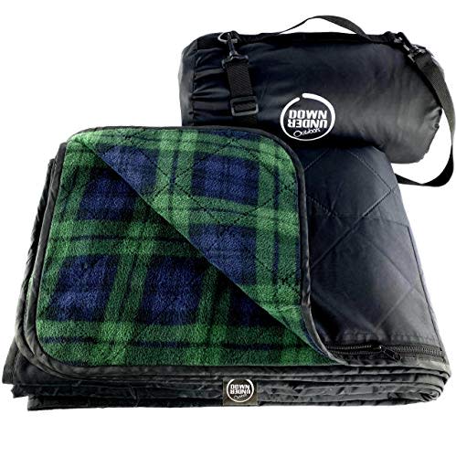 DOWN UNDER OUTDOORS Large Waterproof Windproof Extra Thick 350 GSM Quilted Fleece Stadium Blanket, Machine Washable Camping Picnic & Outdoor, Beach, Baseball,Dog, 82 x 55 (Green Check) (AMAZON)