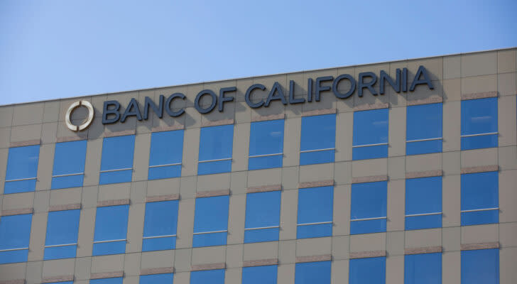 Picture of Banc of California logo on building. BANC stock.