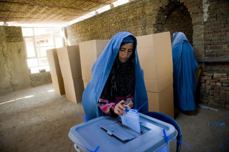 Afghan women cast their ballots for the parliamentary elections in Kabul, Afghanistan, on, September 18, 2010. Militants struck throughout the country trying to stop the voting. File Photo by Hossein Fatemi/UPI