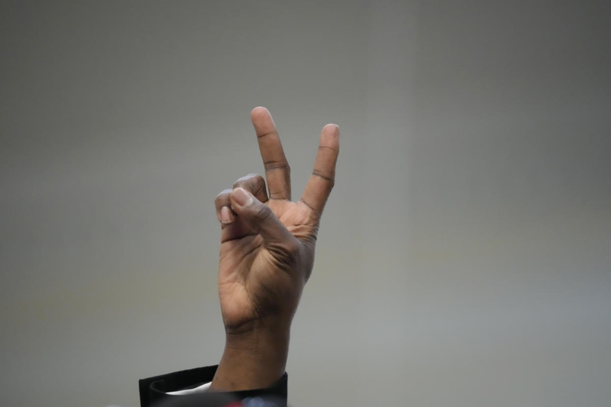 Civil rights attorney Attorney Ben Crump gestures as he speaks at a news conference with the parents of Tyre Nichols, who died after being beaten by Memphis police officers, in Memphis, Tenn., Friday, Jan. 27, 2023. (AP Photo/Gerald Herbert)