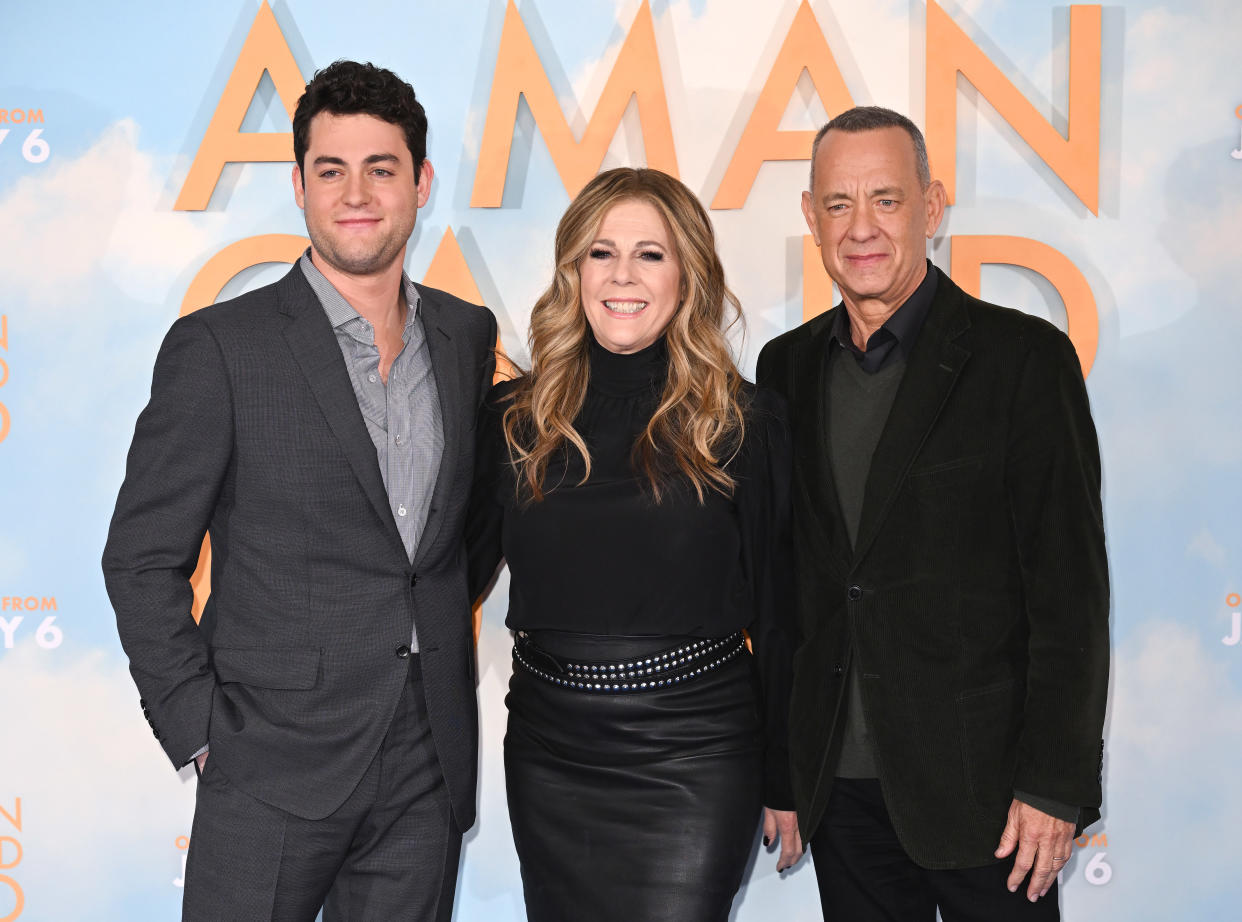 LONDON, ENGLAND - DECEMBER 16: (L-R) Truman Hanks, Rita Wilson and Tom Hanks attend the 