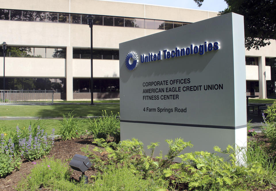 The United Technology headquarters is shown, Monday, June 10, 2019, in Farmington, Conn. Raytheon Co. and United Technologies Corp. are merging in a deal that creates one of the world's largest defense companies. (AP Photo/Pat Eaton-Robb)