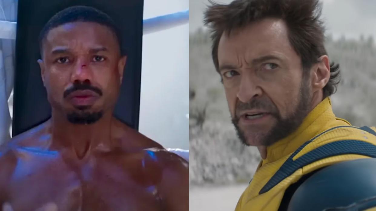  Michael B. Jordan in Creed and Hugh Jackman in Deadpool 3 side by side . 