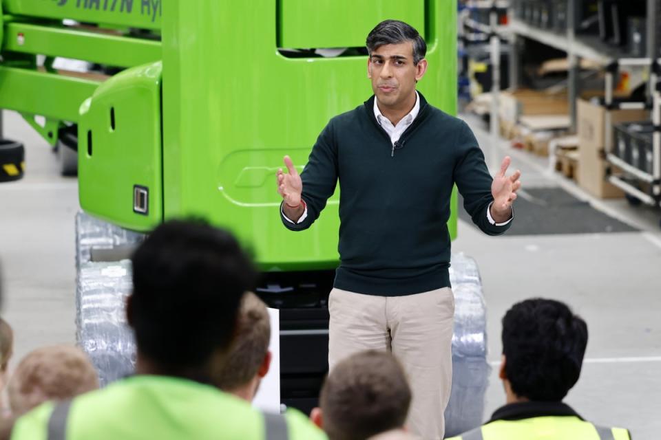 The prime minister was asked “how anyone can trust you?” by a man who was unable to visit his mother in hospital before she passed away in 2020 during a staff Q&A at a factory near Milton Keynes (EPA)