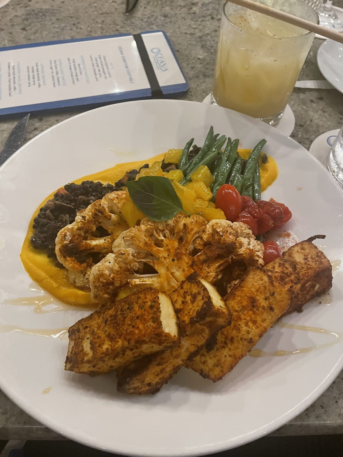 The cauliflower steak and tofu meal at Frenchtown’s Oceana Restaurant. (Photo by Felice León)