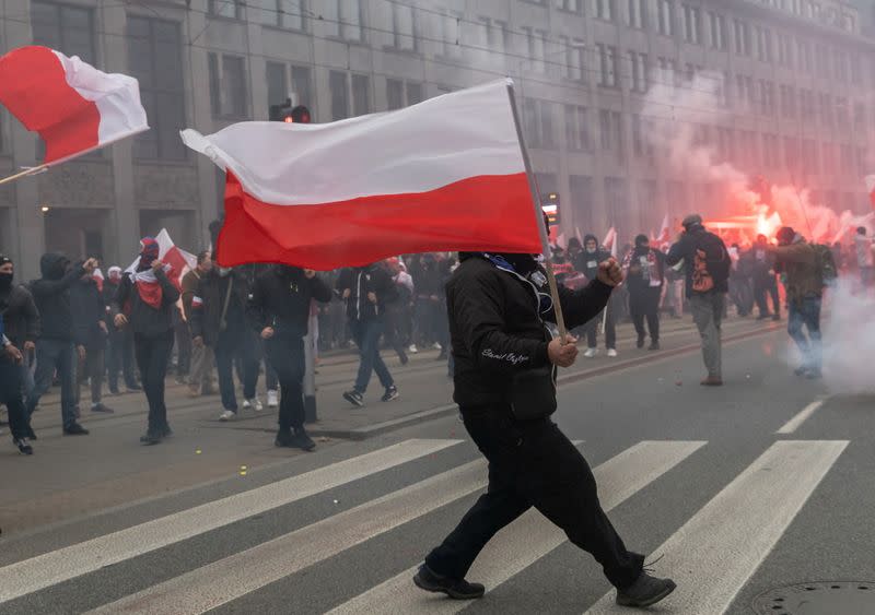 People mark the National Independence Day in Warsaw