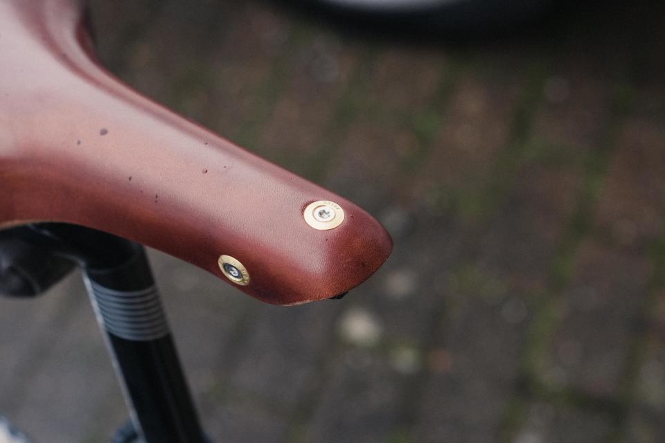 A leather bicycle saddle