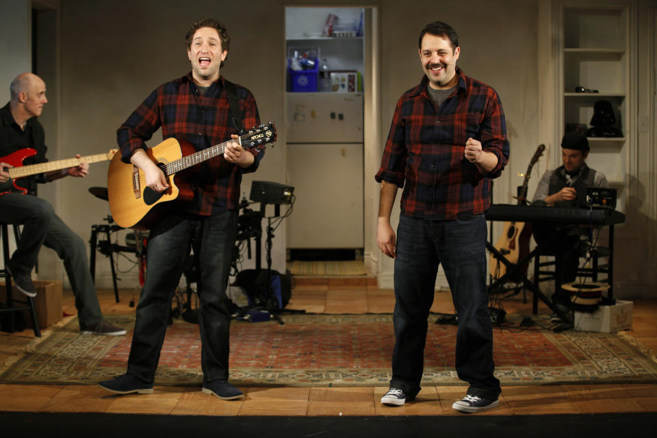 This undated theater image released by the Soho Playhouse shows David Rossmer, left, and Steve Rosen performing in "The Other Josh Cohen," running through Nov. 11, 2012, at the scenic SoHo Playhouse in New York. (AP Photo/Soho Playhouse, Carol Rosegg)