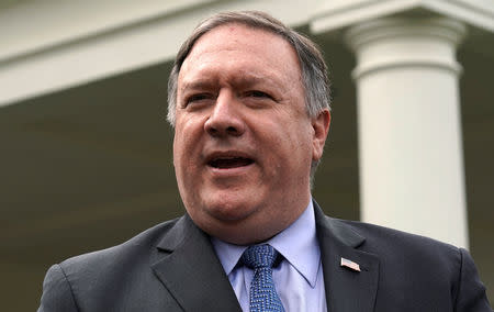 U.S. Secretary of State Mike Pompeo speaks to reporters after having lunch with President Donald Trump at the White House in Washington, U.S. October 9, 2018. REUTERS/Jonathan Ernst