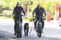 <p>Robin Wright and husband Clement Giraudet bring their dog along for some afternoon exercise on Saturday in L.A.</p>