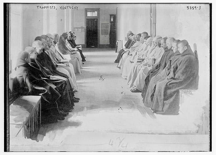 <span class="caption">Trappists in Kentucky.</span> <span class="attribution"><a class="link " href="https://en.wikipedia.org/wiki/File:Trappists,_Kentucky_Library_of_Congress_Pictures.jpg" rel="nofollow noopener" target="_blank" data-ylk="slk:Library of Congress;elm:context_link;itc:0;sec:content-canvas">Library of Congress</a>, <a class="link " href="http://creativecommons.org/licenses/by-sa/4.0/" rel="nofollow noopener" target="_blank" data-ylk="slk:CC BY-SA;elm:context_link;itc:0;sec:content-canvas">CC BY-SA</a></span>