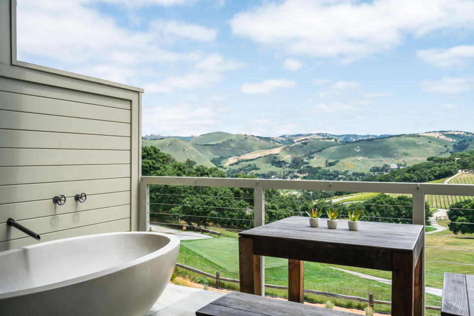 A private deck with outdoor tub at Carmel Valley Ranch in California. - Credit: Stephanie Russo