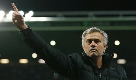 Football - West Bromwich Albion v Chelsea - Barclays Premier League - The Hawthorns - 18/5/15 Chelsea manager Jose Mourinho celebrates at the end of the match Reuters / Eddie Keogh Livepic