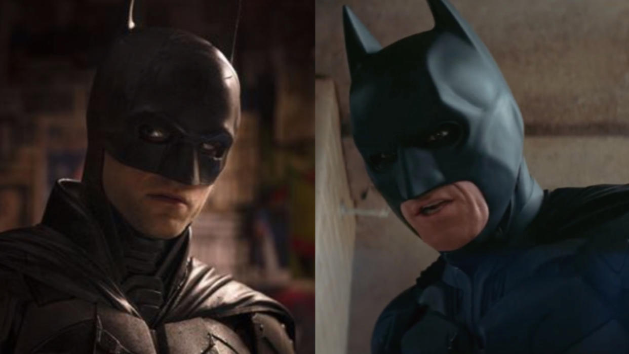  Robert Pattinson in The Batman/Christian Bale in The Dark Knight side by side. 