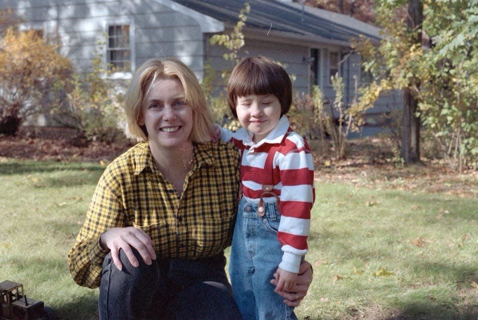 Michelle Freestone with her son Evan, who is now 40.