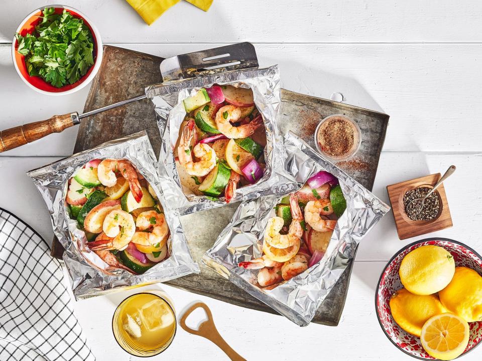 Cajun Shrimp Foil Packets with Red Potatoes and Zucchini