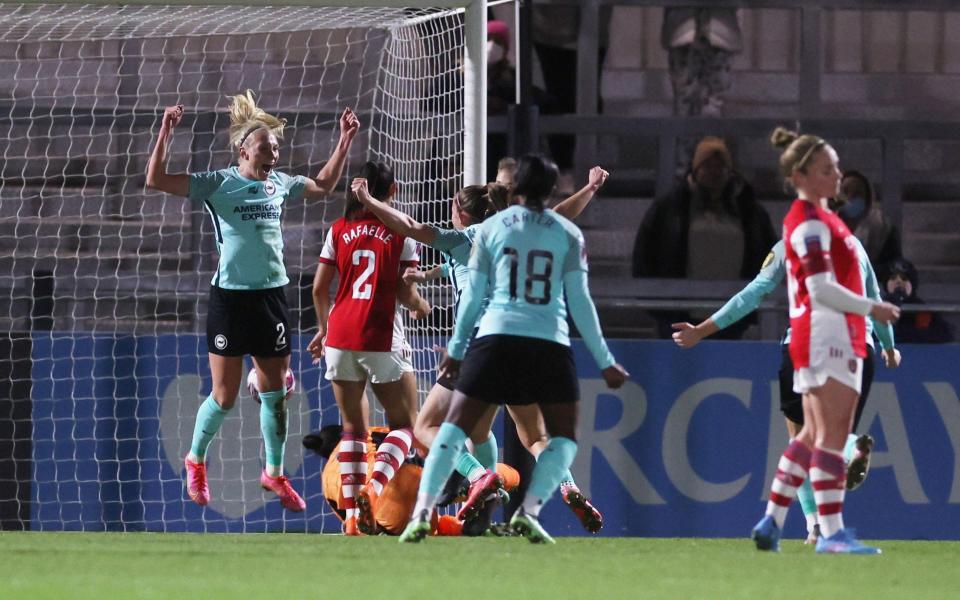 Brighton & Hove Albion's Emma Koivisto celebrates scoring her side's first-ever goal against Arsenal - ACTION IMAGES