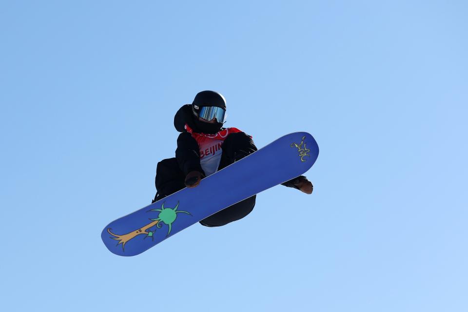 Zoi Sadowski Synnott of Team New Zealand performs a trick during the Women's Snowboard Slopestyle Qualification (Getty Images)