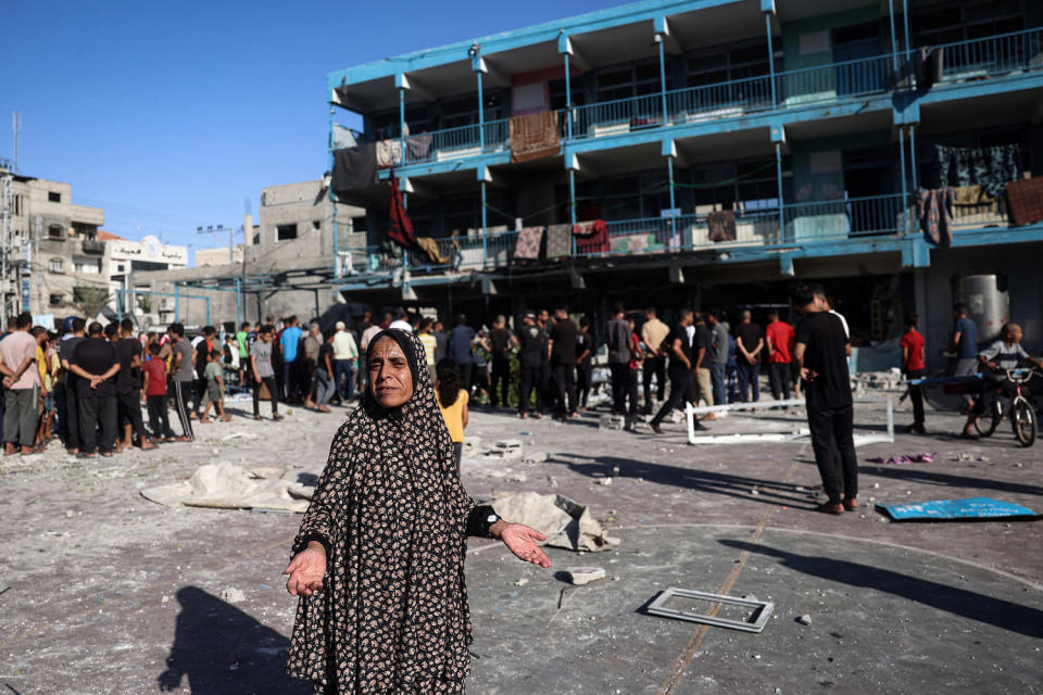 On September 11, an Israeli airstrike targeted a school in central Gaza. The Hamas-ruled territory's civil defense agency reported that 10 people were killed at the school, which had been converted into a shelter for displaced people. The army said it had targeted militants. (Eyad Baba/AFP - Getty Images)