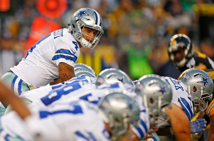 Dak Prescott went 22-of-32 for 319 yards and tossed two touchdowns in Sunday's victory. (Getty Images) 